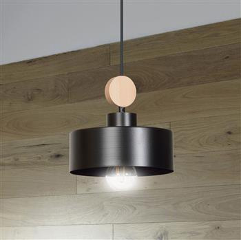 TUNISO 1 BLACK 582/1 wisząca lampa styl skandynawski drewno czarna szeroki klosz