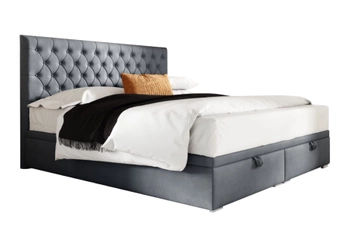 Łóżko kontynentalne z pojemnikiem na pościel - CAMILIE II 140x200 cm - kolor szary + guziki