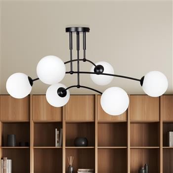 PREGOS 6 BLACK 670/6 oryginalna lampa sufitowa czarna LOFT szklane mleczne klosze