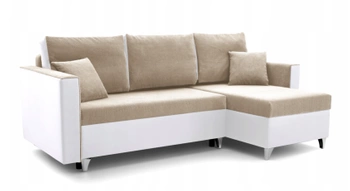 Narożnik z funkcją spania Rio - prawostronny - kolor beżowy/biały