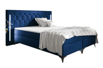 Łóżko kontynentalne z pojemnikiem na pościel - ELZO LED 180x200 cm - kolor granatowy