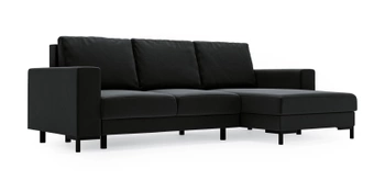 Rozkładany narożnik Hary - Prawostronny narożnik do salonu w stylu industrialnym - kolor czarny