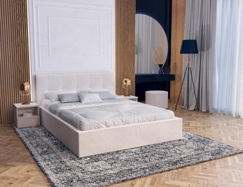 Łóżko tapicerowane RINO - Welur, kolor: KREMOWY - 160 x 200