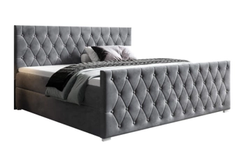 Łóżko kontynentalne z pojemnikiem na pościel - CAMILIE z podwyższonym przodem 140x200 cm - kolor szary