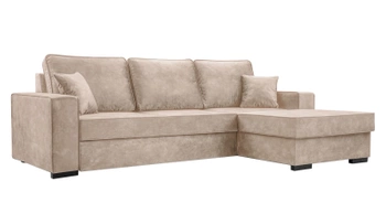 Nowoczesny narożnik z funkcją spania Lapi - prawostronny - kolor beżowy