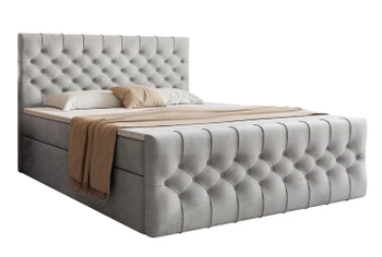 Łóżko kontynentalne z pojemnikiem na pościel - KOSTA 160x200 cm - kolor srebrny