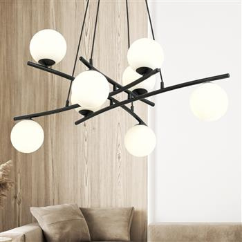 ESSA 8 BLACK/OPAL 1201/8 lampa sufitowa wisząca czarna szklane klosze DESIGN