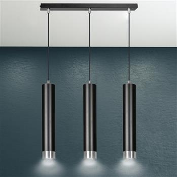 KIBO 3 BLACK-CHROME 643/3 designerski spot wiszący czarne tuby srebrne dodatki