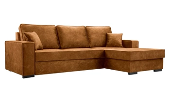 Nowoczesny narożnik z funkcją spania Lapi - prawostronny - kolor pomarańczowy