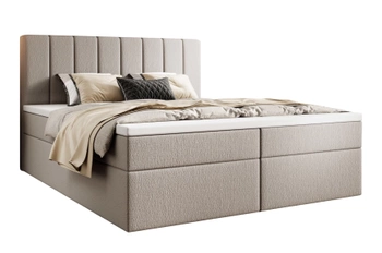 Łóżko kontynentalne z pojemnikiem na pościel - WELWET II 180x200 cm - kolor beżowy boucle