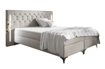 Łóżko kontynentalne z pojemnikiem na pościel - ELZO LED 120x200 cm - kolor beżowy