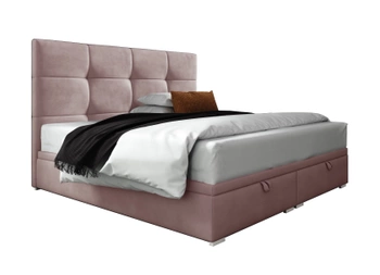 Łóżko kontynentalne z pojemnikiem na pościel - HARI II 140x200 cm - kolor różowy