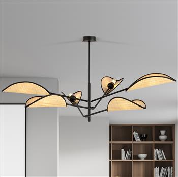VENE 6 BLACK/RATTAN 1160/6 lampa sufitowa żyrandol oryginalny design abażury