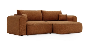 Wygodny narożnik Nexto – prawostronny narożnik do salonu z funkcją spania - kolor brązowy