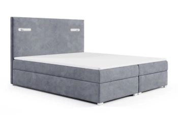 Łóżko kontynentalne z pojemnikiem na pościel - AXEL LED 140x200 cm - kolor szary