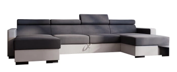 Narożnik z funkcją spania Fados U - mobilne zagłówki - kolor szary/biały