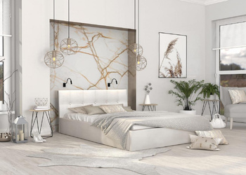 Łóżko tapicerowane RINO - Paris, kolor: light cream - 160 x 200