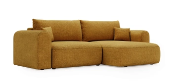 Wygodny narożnik Nexto – prawostronny narożnik do salonu z funkcją spania - kolor żółty