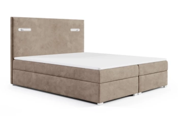 Łóżko kontynentalne z pojemnikiem na pościel - AXEL LED 140x200 cm - kolor  beżowy