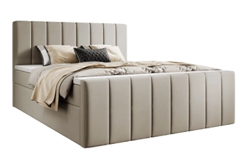 Łóżko kontynentalne z pojemnikiem na pościel - WELWET I 160x200 cm - kolor beżowy