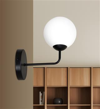 PREGOS K1 BLACK 670/K1 kinkiet ścienny czarny okrągły biały klosz