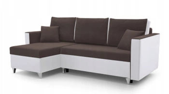 Narożnik z funkcją spania Rio - lewostronny - kolor brązowy/biały