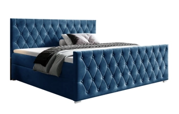 Łóżko kontynentalne z pojemnikiem na pościel - CAMILIE z podwyższonym przodem 160x200 cm - kolor niebieski