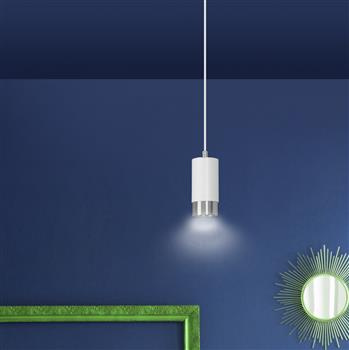 FUMIKO 1 WHITE-CHROME 814/1 designerski spot wiszący biała tuba srebrne dodatki