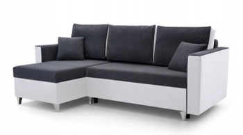 Narożnik z funkcją spania Rio - lewostronny - kolor ciemny szary/biały