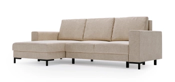 Rozkładany narożnik Hary - Lewostronny narożnik do salonu w stylu industrialnym - kolor beżowy