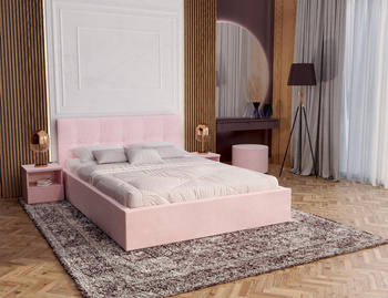 Łóżko tapicerowane RINO - Welur, kolor: pudrowy róż - 160 x 200