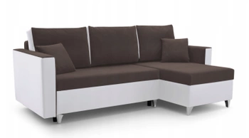 Narożnik z funkcją spania Rio - prawostronny - kolor  brązowy/biały