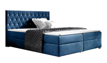 Łóżko kontynentalne z pojemnikiem na pościel - CAMILIE 140x200 cm - kolor niebieski