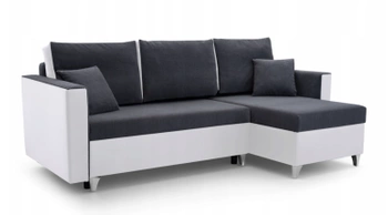 Narożnik z funkcją spania Rio - prawostronny - kolor ciemny szary/biały