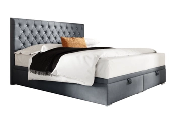 Łóżko kontynentalne z pojemnikiem na pościel - CAMILIE II 180x200 cm - kolor szary + kryształy