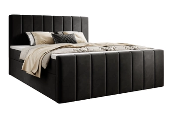 Łóżko kontynentalne z pojemnikiem na pościel - WELWET I 200x200 cm - kolor czarny