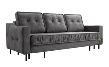 Kanapa z funkcją spania LARA - welurowa tkanina - kolor szary