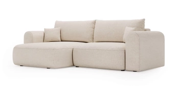 Wygodny narożnik Nexto – lewostronny narożnik do salonu z funkcją spania - kolor kremowy