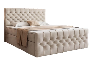 Łóżko kontynentalne z pojemnikiem na pościel - KOSTA 140x200 cm - kolor beżowy