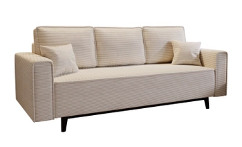 Kanapa z funkcją spania Mones - obita sztruksową tkaniną - kolor kremowy