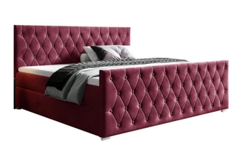 Łóżko kontynentalne z pojemnikiem na pościel - CAMILIE z podwyższonym przodem 160x200 cm - kolor czerwony