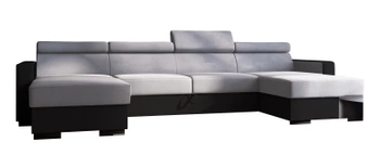 Narożnik z funkcją spania Fados U - mobilne zagłówki - kolor szary/czarny