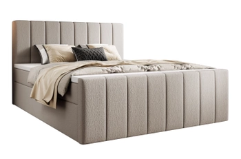 Łóżko kontynentalne z pojemnikiem na pościel - WELWET I 200x200 cm - kolor beżowy boucle