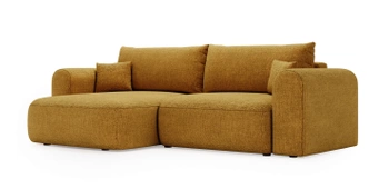 Wygodny narożnik Nexto – lewostronny narożnik do salonu z funkcją spania - kolor żółty