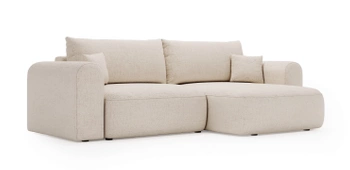 Wygodny narożnik Nexto – prawostronny narożnik do salonu z funkcją spania - kolor kremowy
