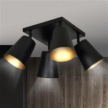 PRISM 4 BLACK-GOLD 406/4 spot plafon sufitowy regulowane klosze czarne złoty środek