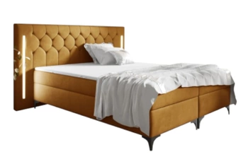 Łóżko kontynentalne z pojemnikiem na pościel - ELZO LED 160x200 cm - kolor żółty