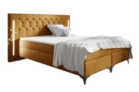 Łóżko kontynentalne z pojemnikiem na pościel - ELZO LED 160x200 cm - kolor żółty