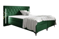 Łóżko kontynentalne z pojemnikiem na pościel - ELZO LED 180x200 cm - kolor zielony