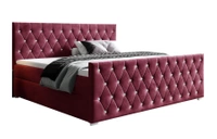 Łóżko kontynentalne z pojemnikiem na pościel - CAMILIE z podwyższonym przodem 180x200 cm - kolor czerwony + kryształy